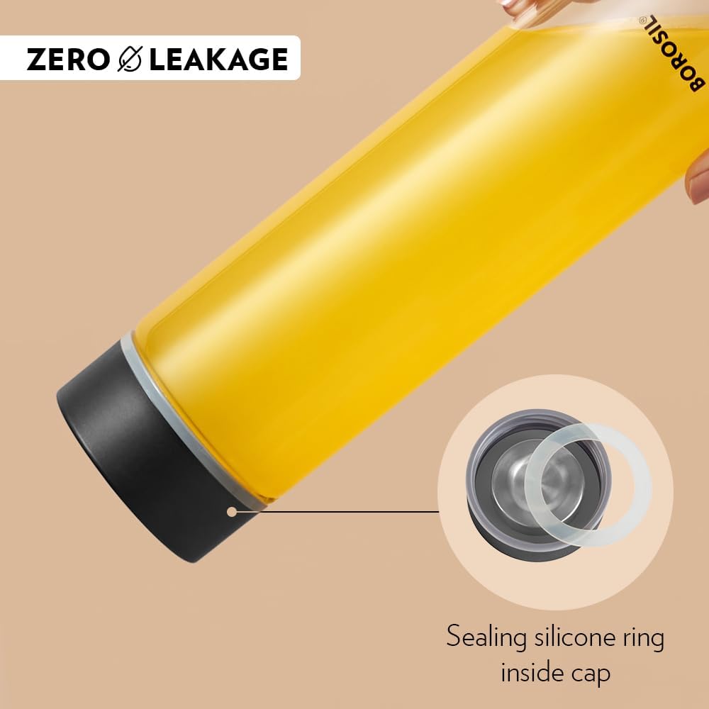 Borosil Neo Glass Bottle - Stainless Steel Lid 550 ml