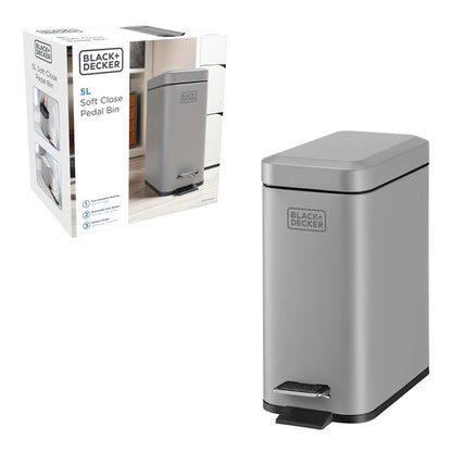 Black + Decker 5 L Slim Bin - Grey