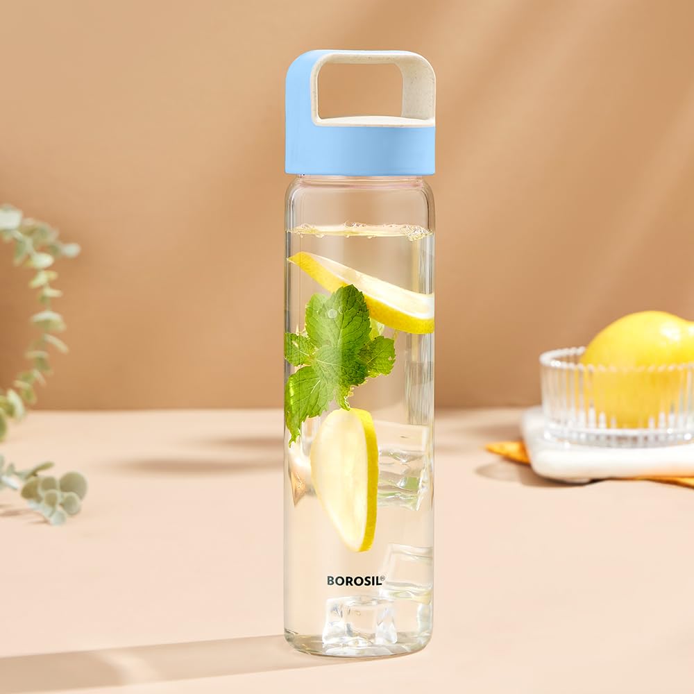 Borosil Neo Glass Bottle - Blue Handle 550 ml