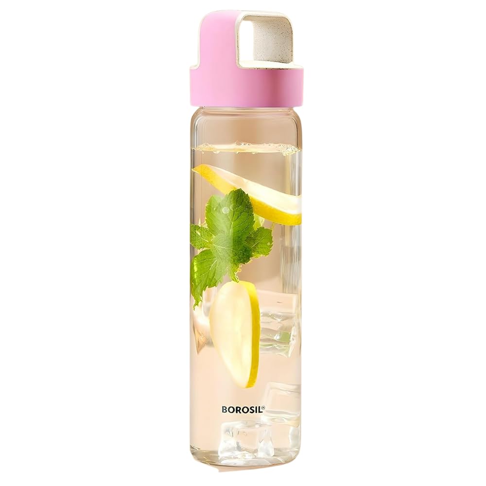 Borosil Neo Glass Bottle - Pink Handle 550 ml