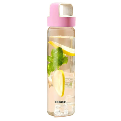 Borosil Neo Glass Bottle - Pink Handle 550 ml