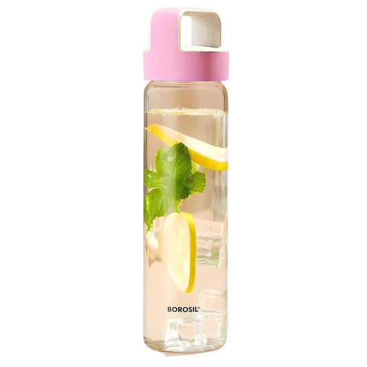 Borosil Neo Glass Bottle - Pink Handle 550 ml