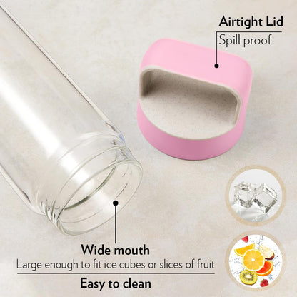 Borosil Neo Glass Bottle - Pink Handle 550 ml