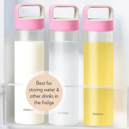 Borosil Neo Glass Bottle - Pink Handle 550 ml