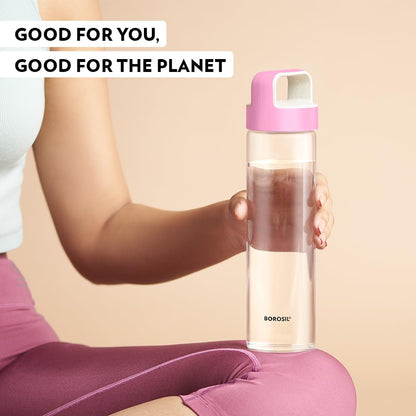 Borosil Neo Glass Bottle - Pink Handle 550 ml