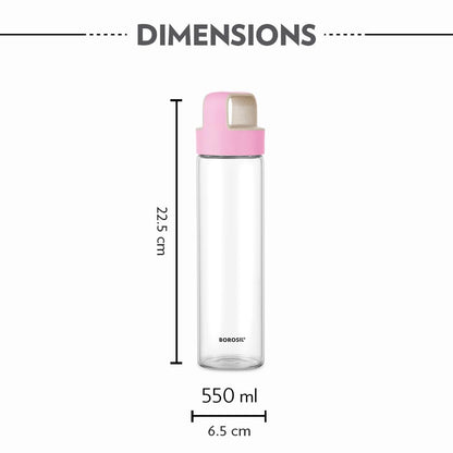 Borosil Neo Glass Bottle - Pink Handle 550 ml