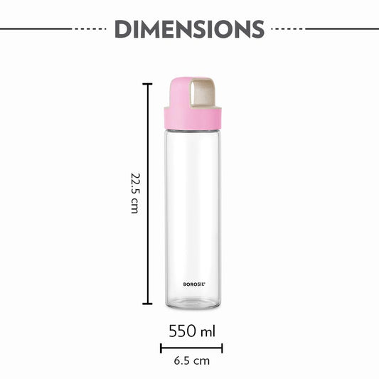 Borosil Neo Glass Bottle - Pink Handle 550 ml