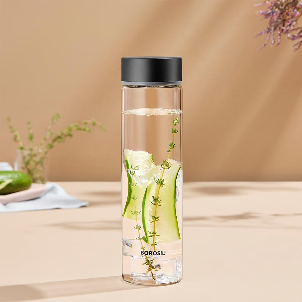 Borosil Neo Glass Bottle - Stainless Steel Lid 550 ml