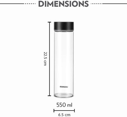 Borosil Neo Glass Bottle - Stainless Steel Lid 550 ml