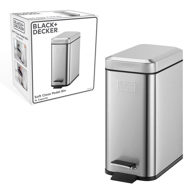 Black + Decker 5 L Slim Bin - Stainless Steel