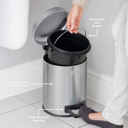 Black + Decker 5 L Dome Bin - Stainless Steel
