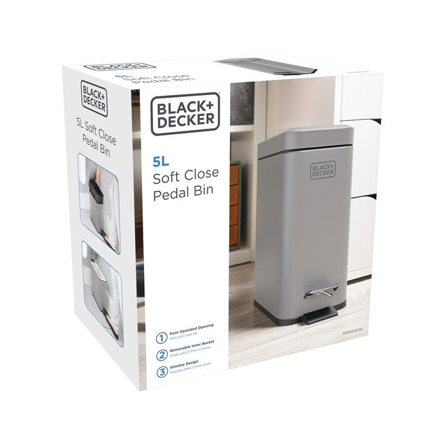 Black + Decker 5 L Slim Bin - Grey