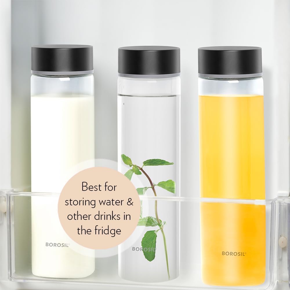 Borosil Neo Glass Bottle - Stainless Steel Lid 550 ml