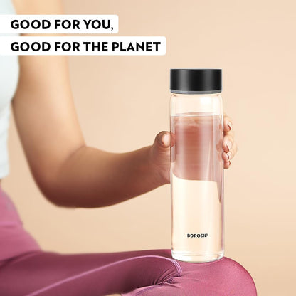 Borosil Neo Glass Bottle - Stainless Steel Lid 550 ml