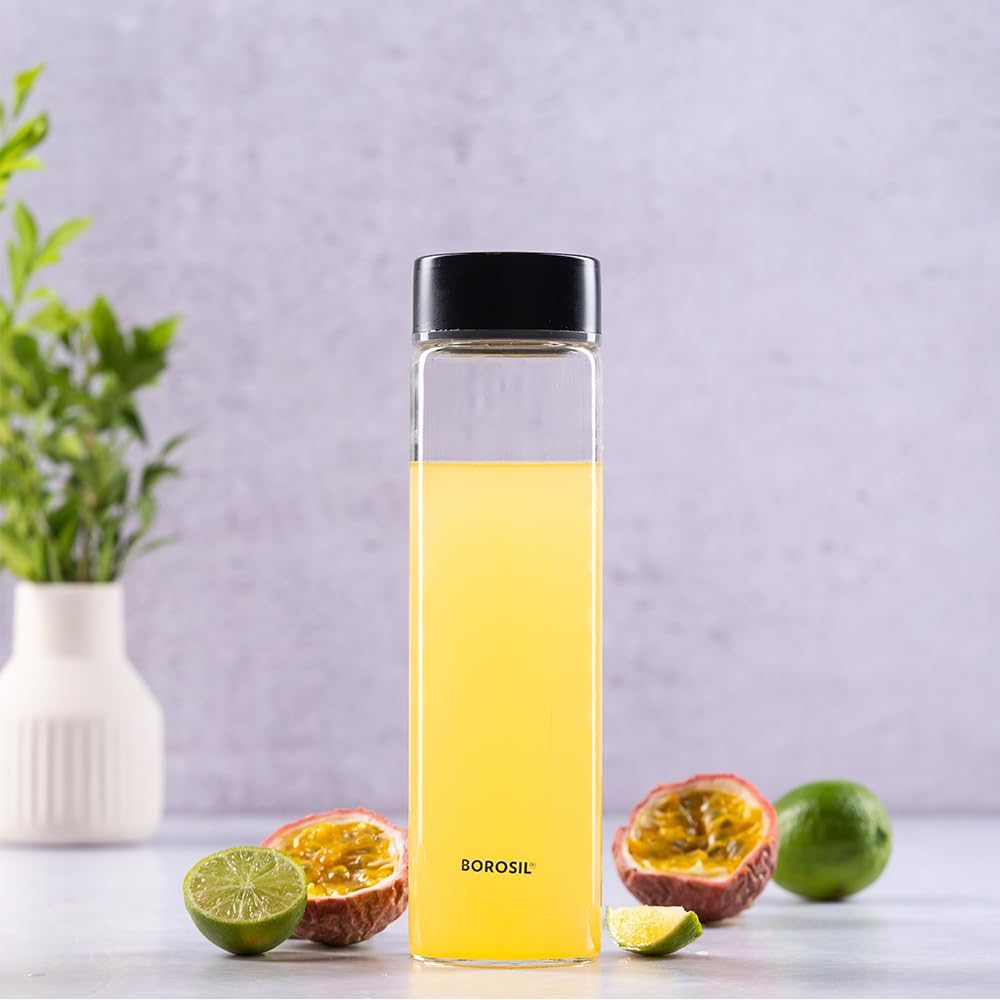 Borosil Neo Glass Bottle - Stainless Steel Lid 550 ml